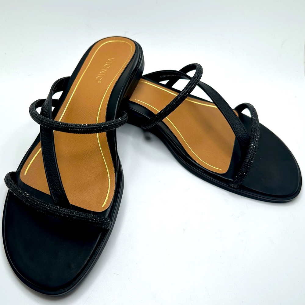 Vionic Women's Prism Leather Strappy Slide Sandals Black Size 8.5 LIKE NEW ✨✨🤩